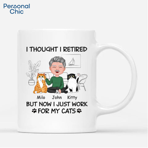 Personalised I Thought I retired But I Just Work For My Cats Mug - gift ideas dad 60th birthday