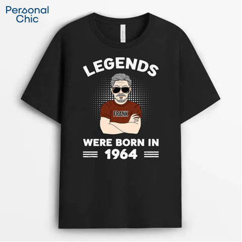 Personalised Legends Were Born In 1964 T-Shirt is a Popular Option Among 60th Birthday Gifts for Dad