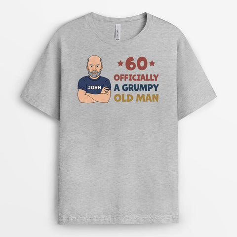 Personalised 60 Officially Grumpy Old Man T-Shirts as 60th birthday gifts for guys