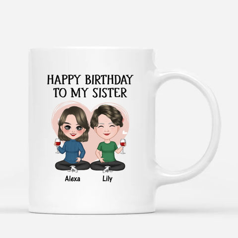 Personalised Mugs with illustration, names and message as Sister 60th Birthday Gifts