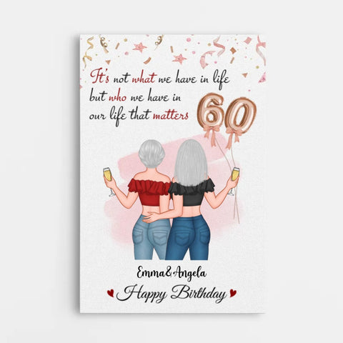 Custom canvas with illustration and custom message as 60th birthday gifts for sister