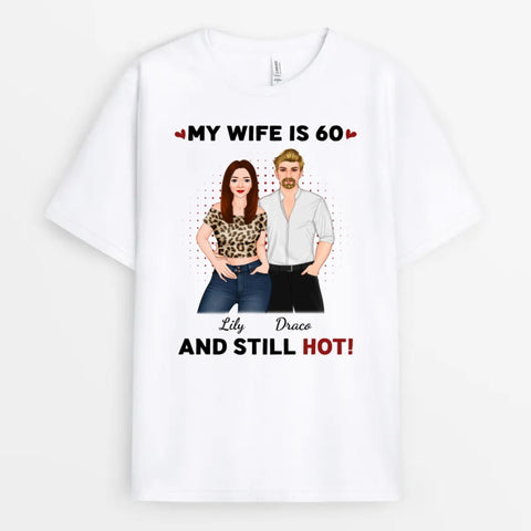 60th Birthday T Shirts Ladies for wife with illustration, names and funny 60th birthday message[product]