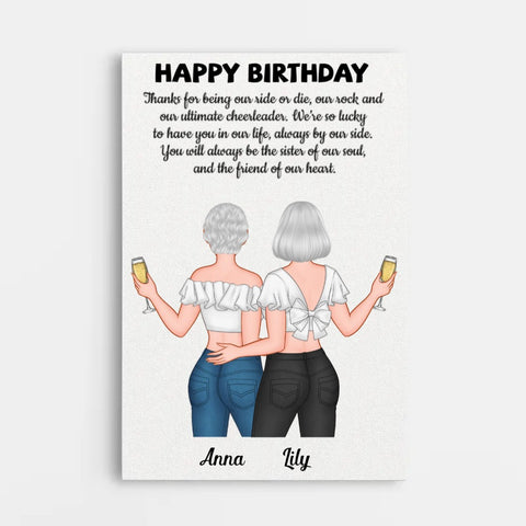 Personalised canvas with names, text and illustration as 60th Birthday Gifts For Sister Uk[product]
