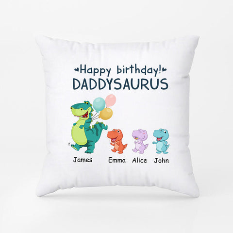 Personalised Happy Birthday Daddysaurus Pillow as 70th birthday gift for dad