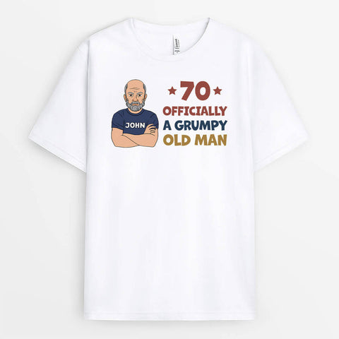 Personalised 70 Officially Grumpy Old Man T-Shirts as 70th birthday gift ideas for dad