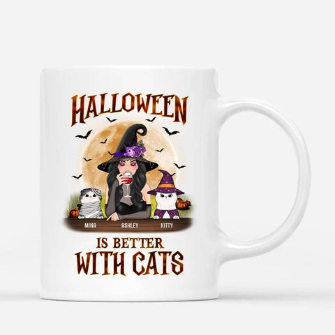 personalised halloween themed cat mug for cat mum with message[product]