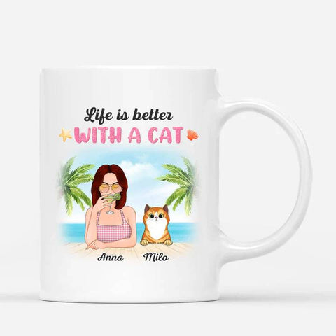 cute mugs with cat design with illustration and background[product]