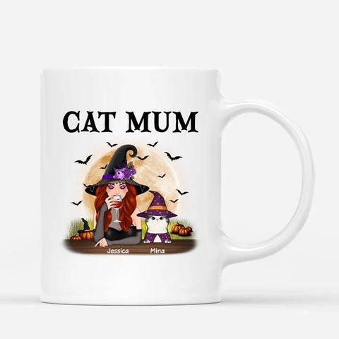 cat mum mugs personalised with halloween theme, spooky font and picture[product]