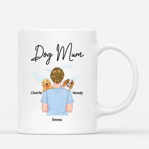 personalised dog mum mugs with women carrying dogs[product]