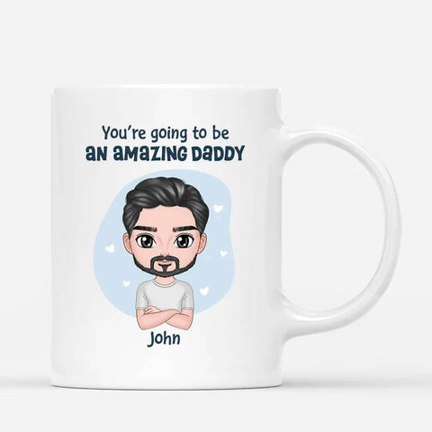 personalised ceramic cups for new dads with illustration and message