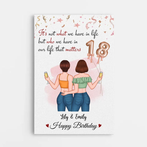 Custom Canvas With Illustration, Names And 18th Birthday Quotes[product]
