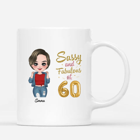 Sister 60th Birthday Gifts - Custom Mugs with names, illustration with funny 60th birthday text
