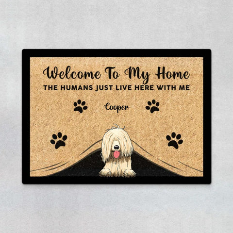 customised door mat for dog dad with dog portrait and names[product]