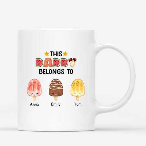 personalised fathers day cups for stepdad printed with names and ice cream illustration