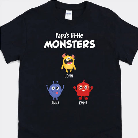 Personalised Fathers Day T-Shirts Printed With Kids Name, Monster Illustration And Happy Fathers Day Message[product]