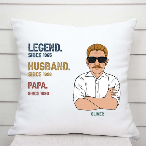 funny fathers day pillow customised for dad with names, dad illustration and year