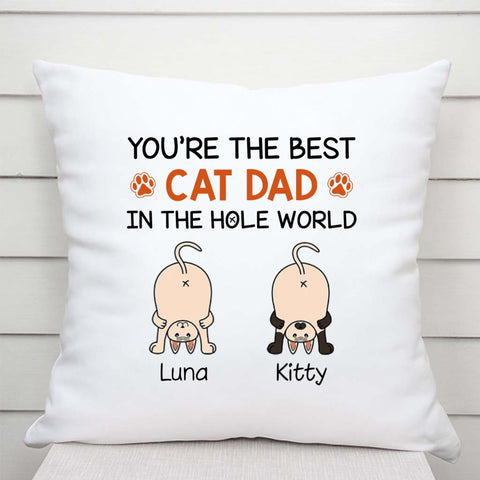 funny fathers day custom cushion for cat dad with names, cat illustration and funny quote[product]