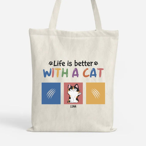 personalised birthday tote bag with cat for colleagues[product]