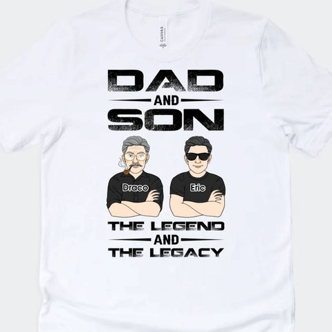 Happy Father's Day Messages On Custom Father's Day Tee With Names And Illustration Of Dad And Son[product]