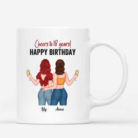 Customised mugs with funny 18th birthday greetings, names and illustration[product]