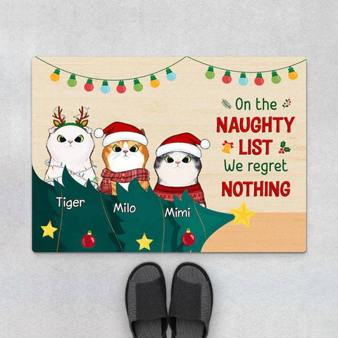 personalised christmas door mat with cat for cat owners[product]