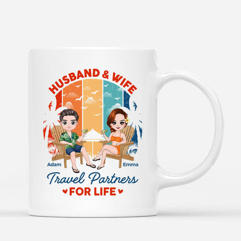 Personalised Travel Partners For Life Mugs as cheap wedding gifts