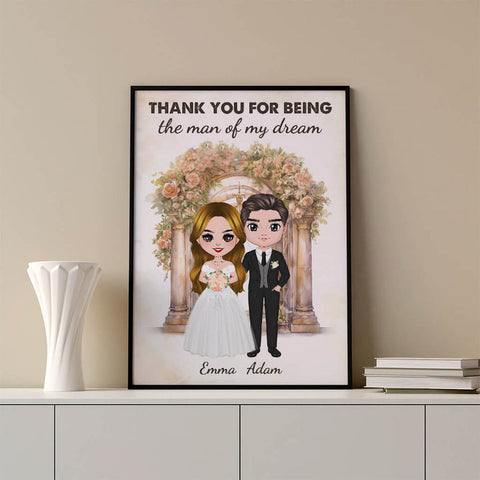 Personalised Thank You For Being The Man Of My Dream Poster as cheap wedding gift ideas
