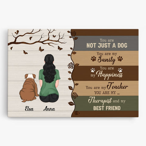 custom canvas for dog mum featuring dog mum and dog illustration