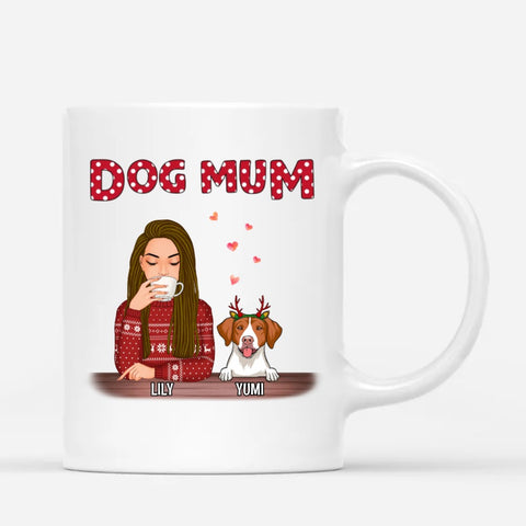 customised cups for dog mum with xmas theme