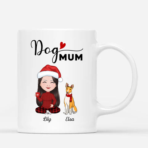 personalised xmas ceramic cups for dog mum with name and illustration