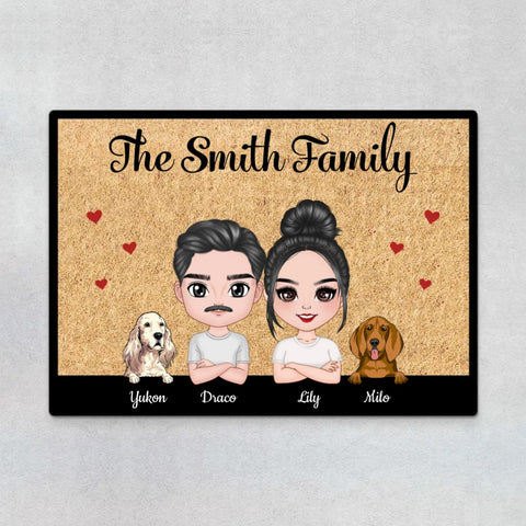 customised dog door mat for dog dad with names, illustration and names[product]