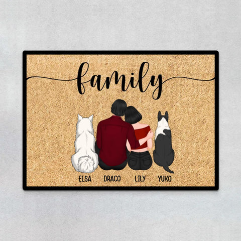 customised door mat for dog dad and his family with names and illustration[product]