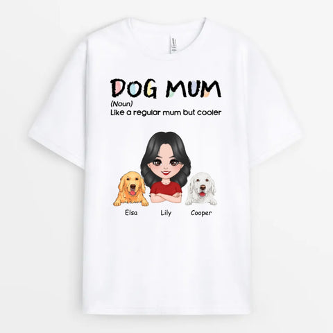 personalised dog tee for dog mum with illustration and dog mum definition
