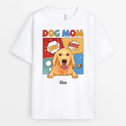 personalised tee for dog mum with dog in comic theme[product]