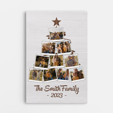 Personalised Family Christmas Tree Canvas adorned with family photos as perfect gift idea for family of 4 at Christmas[product]