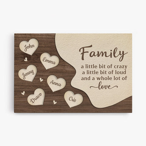 Personalised Family A Whole Lot Of Love Canvas is printed with family member's names, heartwarming messages and adorable illustrations to become a valuable whole family keepsake