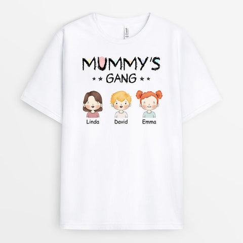 Personalised Mummy's Gang/Nanny's Gang T-shirt, customised with a cute animated picture and saying, makes the ideal matched family of four gift for mom.