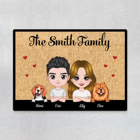 customised door mats for fathers day from the dog with family and dog illustration[product]