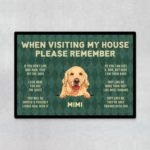 custom doormat with dog for fathers day with dog illustration, funny message and names[product]