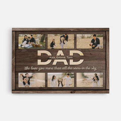 Personalised Dad/Mum We Love You More Than Stars in Sky Canvas is printed with heartfelt Father's Day messages and your favorite photos of dad and you