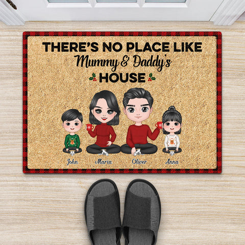 Personalised No Place Like Parents House Door Mats features with names of family members, and cute cartoon graphics is great Father's Day gift for step dad or your own dad