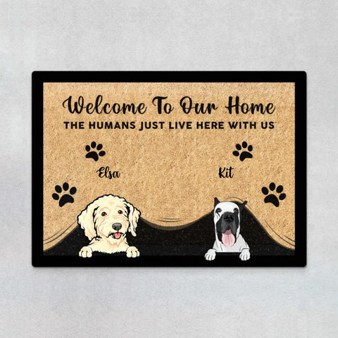 custom fathers day door mat for the dog dad with funny message and names