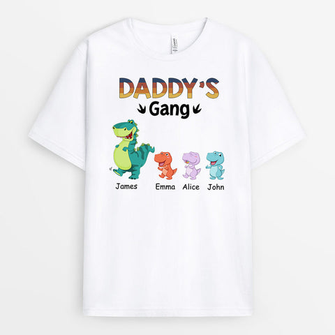 Personalised Daddysaurus's Gang T-shirts as gifts for a father from daughter