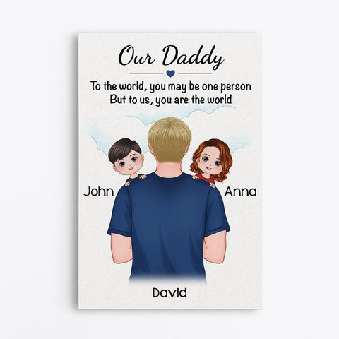 Personalised Daddy You Are The World Canvas as fathers day gifts from daughter UK