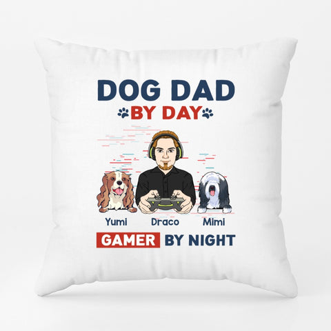 custom fathers day pillow for dog dad from the dog with gaming-theme concept, illustration and text[product]