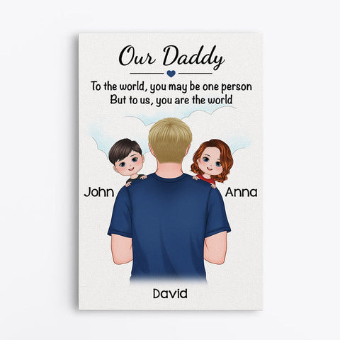 Personalised Daddy You Are The World Canvas is printed with heartfelt heavenly Fathers Day quotes for dad, and cute cartoon graphics[product]