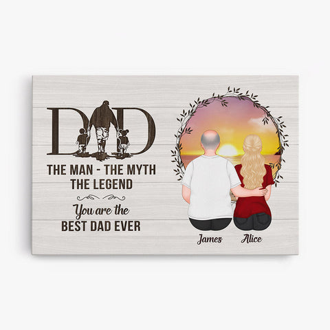 Personalised Father & Children, Dad, The Man The Myth The Legend Canvas is printed with family members' names, illustration and heartfelt Father's Day quotes from daughter to show your admiration to your great dad
