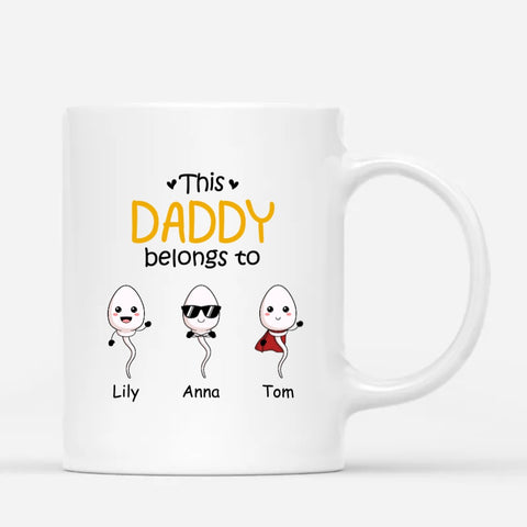 funny fathers day personal mugs with funny illustration, kids name and funny fathers day greetings