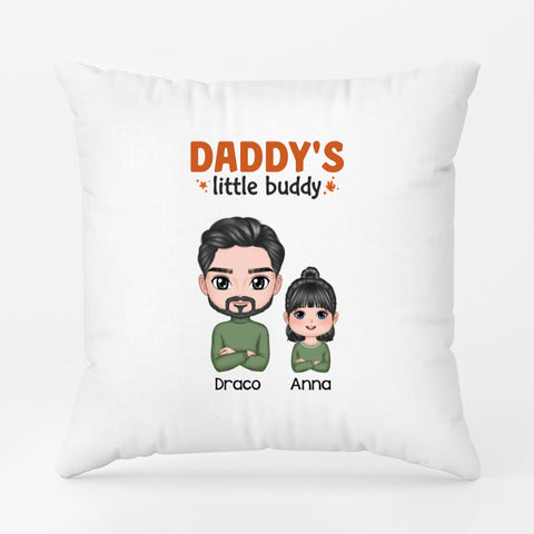 funny customised pillow for fathers day from daughter with names, cute illustration and happy message