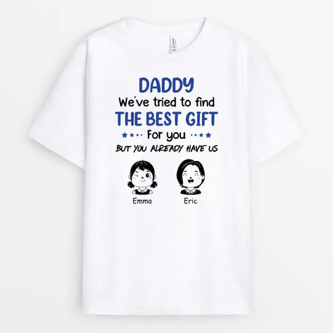 Humourous Customised T-Shirts printed with funny illustration, kids name and happy fathers day messages